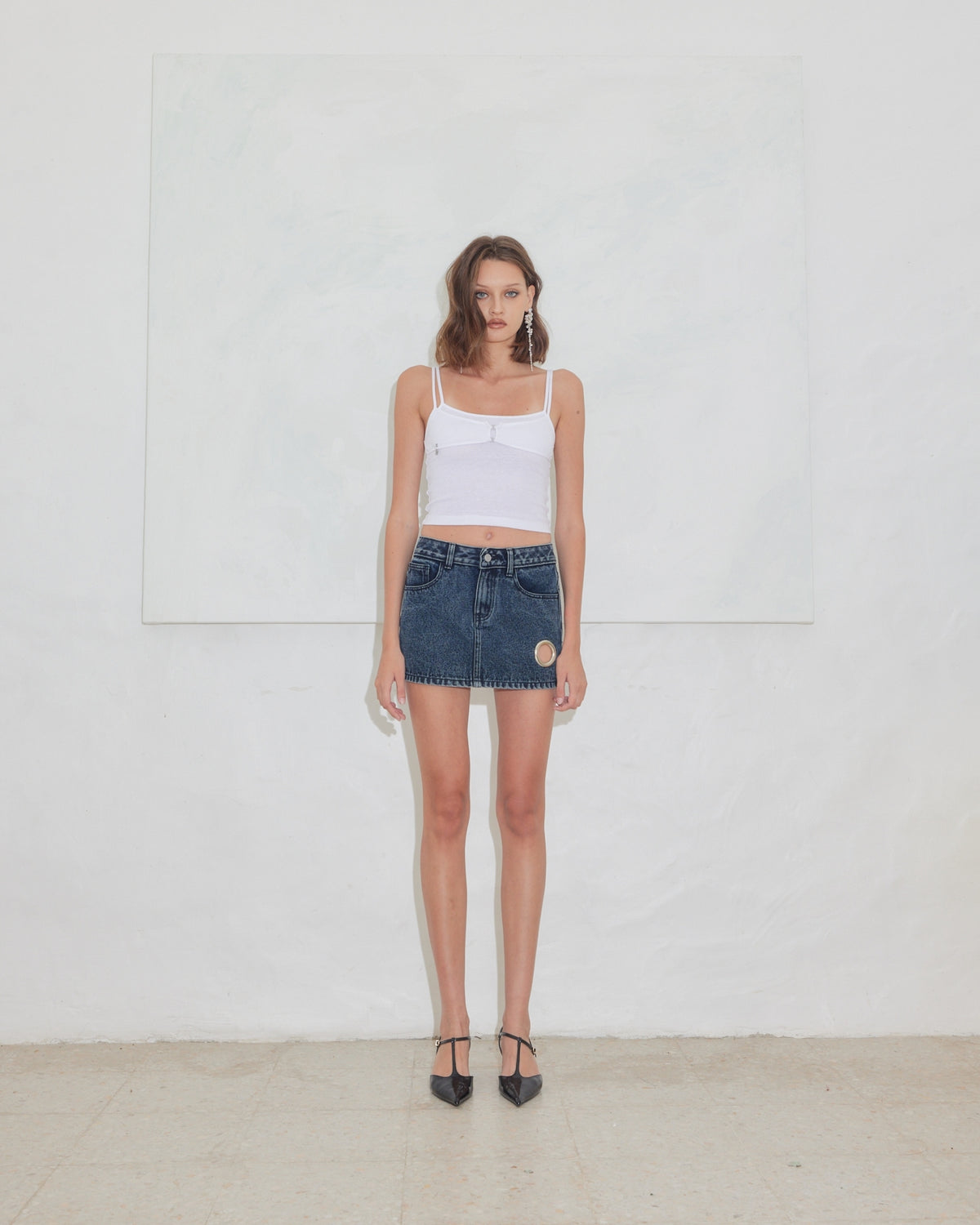 NFE x PICCORO - Eyelet denim mini skirt