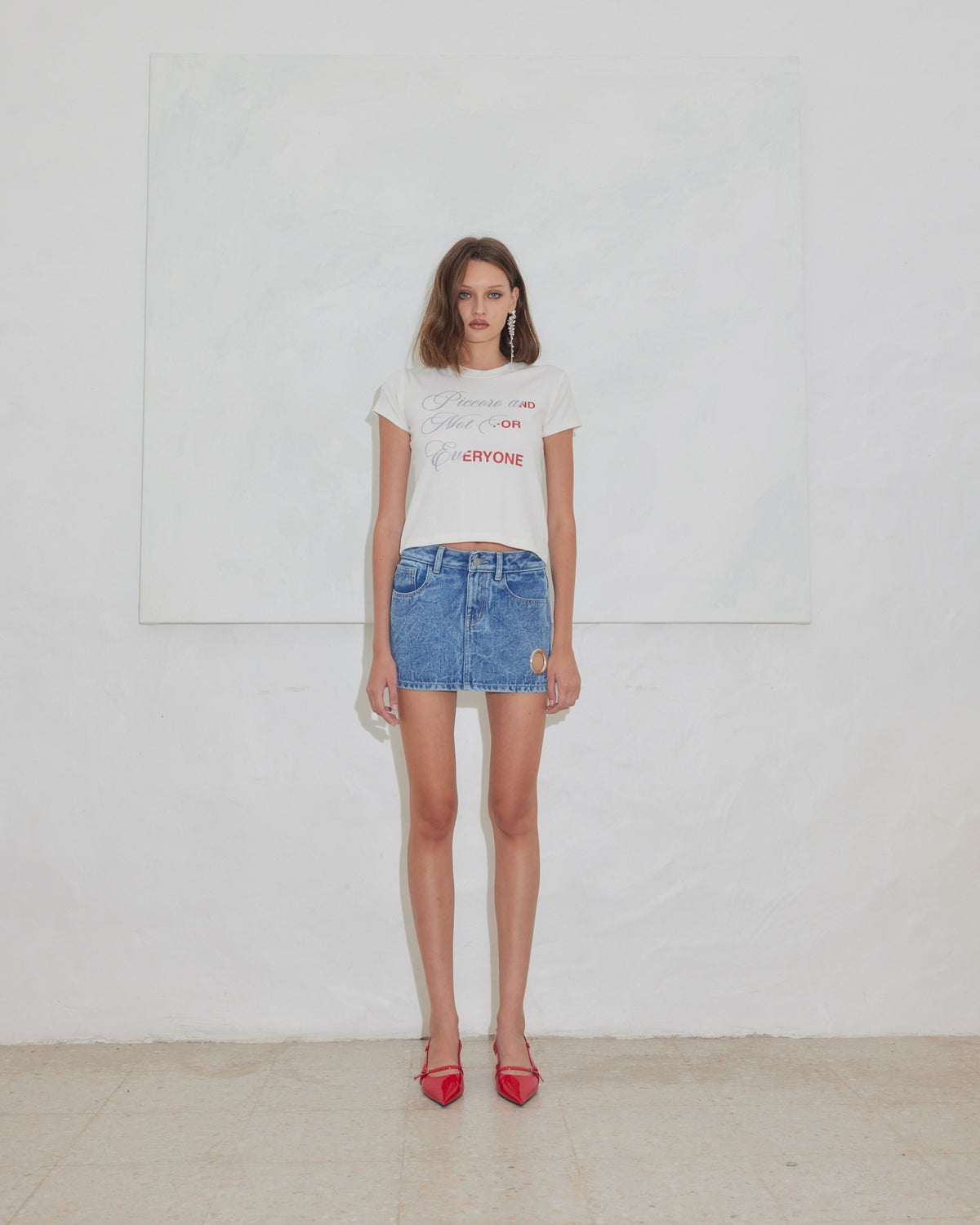 NFE x PICCORO - Eyelet denim mini skirt
