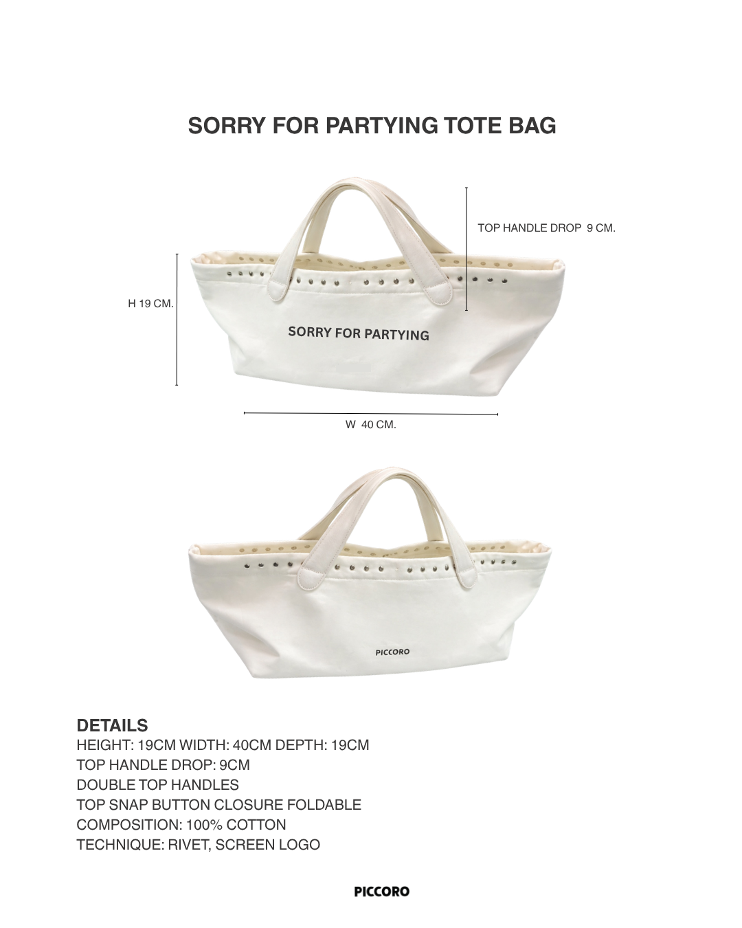 Piccoro - "SORRY FOR PARTYING" tote bag